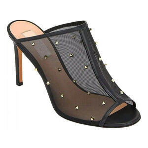 Valentino Rockstud Black Shining Mesh Mule Slide Backless Sandal Heel Pump 36.5